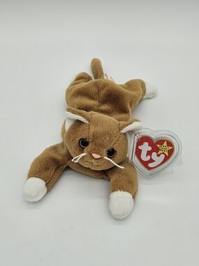 Ty Brown and White Cat Beanie Baby Plush- Nip